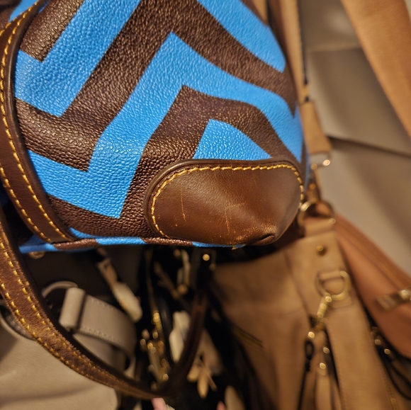 Beautiful Chevron blue and black Dooney and Burke dome shape shachel. - Picture 2 of 13